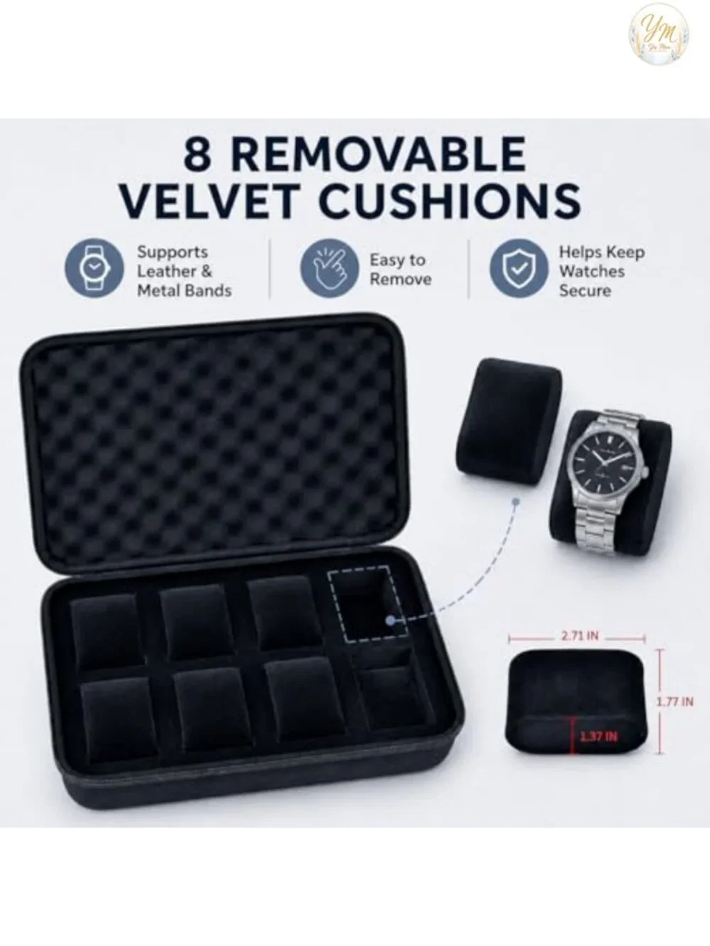 8 Slot Travel Watch Case Hard Shell EVA Velvet Interior Watch Organizer Box